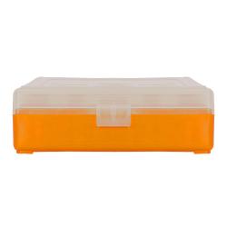 Boite de rangement orange couvercle transparent 100 munitions 9mm