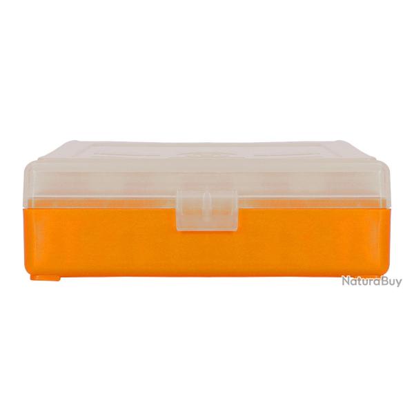 Boite de rangement orange couvercle transparent 100 munitions 9mm