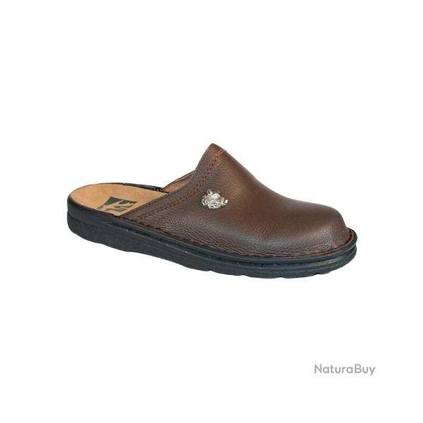 Chaussons en cuir pour homme marron (motif sanglier)