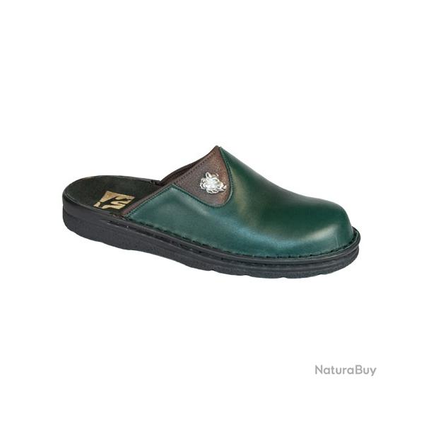 Chaussons en cuir pour homme vert (motif sanglier)