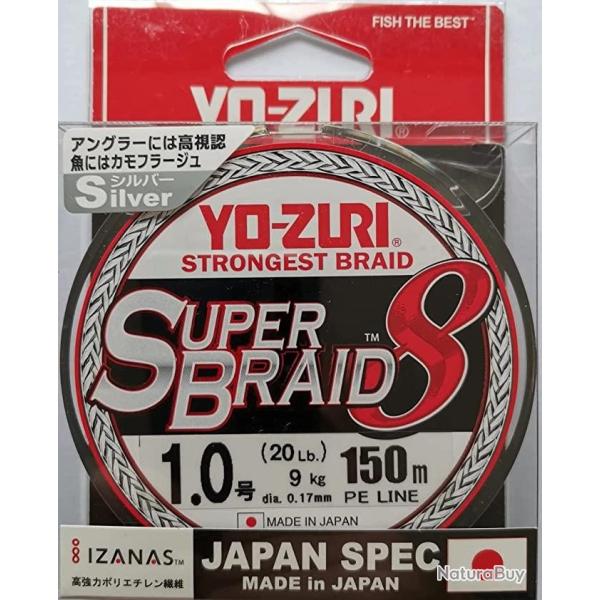 Tresse Yo-Zuri Super Braid 8X Grise 150m 7kg 15/100 150m 0.8 Grise