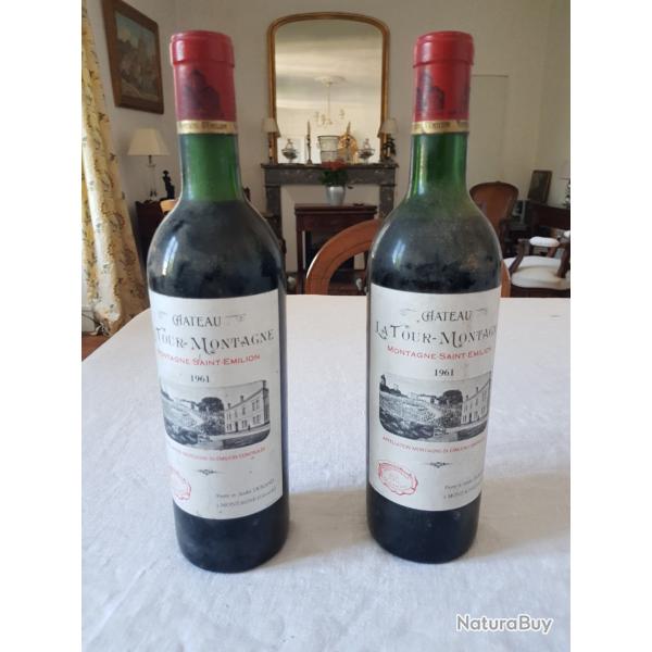 2 BOUTEILLES DE CHATEAU LA TOUR DE MONTAGNE 1961 BORDEAUX  MONTAGNE DE ST EMILION RED WINE