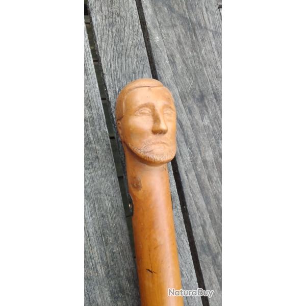 Ancienne forte canne t�te sculpt�e art populaire ww1 ww2 compagnon allemand