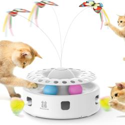 Jouet Chat Automatique 3 en 1 Plume Papillon Balles Papillon Volant et Balles de Piste