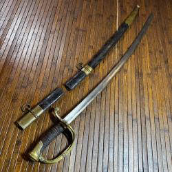 SABRE D'OFFICIER D'INFANTERIE MODELE 1821 R&Eacute;GLEMENTAIRE FRAN&Ccedil;AIS FOURREAU CUIR
