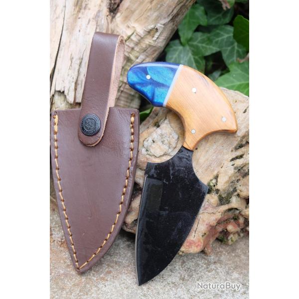 Couteau Push Dagger Lame Acier Carbone 1055 Black Manche Bois & R�sine Fabric Artisanale 001