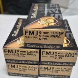 LOT 5 BOITE NEUVE 9MM FMJ SELIER ET BELOT 124 GR