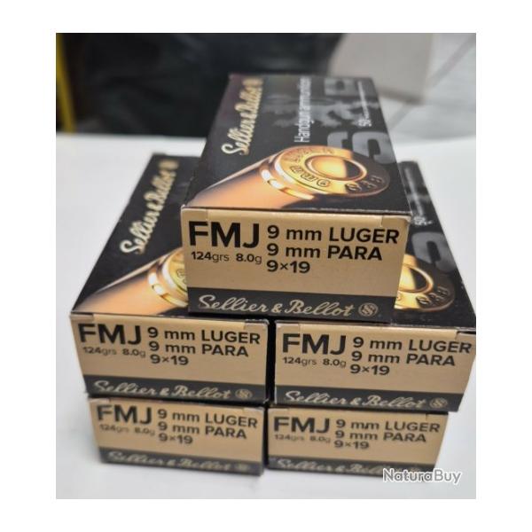 LOT 5 BOITE NEUVE 9MM FMJ SELIER ET BELOT 124 GR
