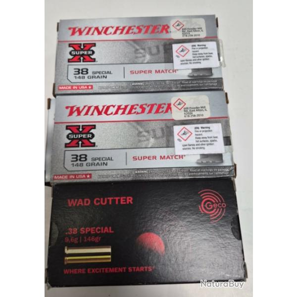 LOT 3 BOITES NEUVES 38 SPCE WAD CUTTER