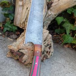 Couteau de Cuisine Style Japonais Damas Lame Kiritsuke 256 Couches Manche Bois Arlequin Fab ArtisanA