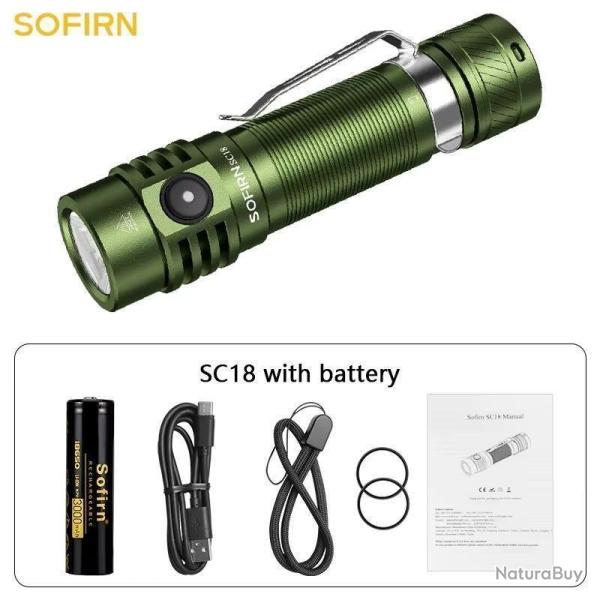 Lampe Torche SC18 1800lm Rechargeable USB C Tactique VERT EDC Port�e 217m