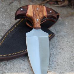 Couteau Push Dagger Lame Acier Inox Double Tranchant Manche Bois Etui Nylon Fabric Artisanale