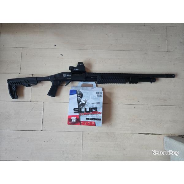 Fusil � pompe Rossi SR-12 black Canon ray� 61cm Tactical + 100 slug + Viseur point rouge Sightmark