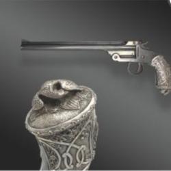 PIECE UNIQUE INCROYABLE SMITH WESSON TARGET 22 1891 AVEC UNE CROSSE UNIQUE EN ARGENT MASSIF NEUF !