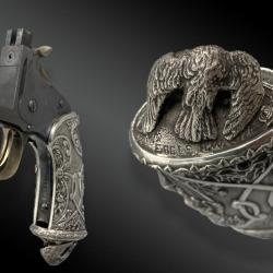 PIECE UNIQUE INCROYABLE SMITH WESSON TARGET 22 1891 AVEC UNE CROSSE UNIQUE EN ARGENT MASSIF NEUF !