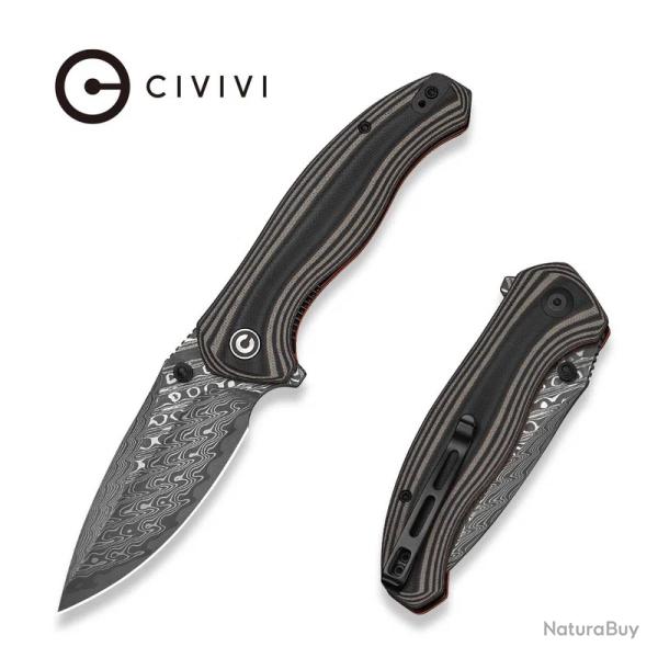 Couteau CIVIVI Vyrent Linerlock Drop Point Lame Damas Manche G10 Noir Beige Orange CIVC25037BDS1