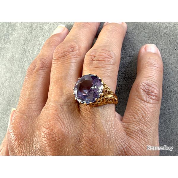 Imposante bague or 18 carats - am�thyste - taille 55