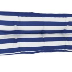Coussin palette tissu polyester 120x40x12 cm rayures bleues blanches imperm&eacute;able