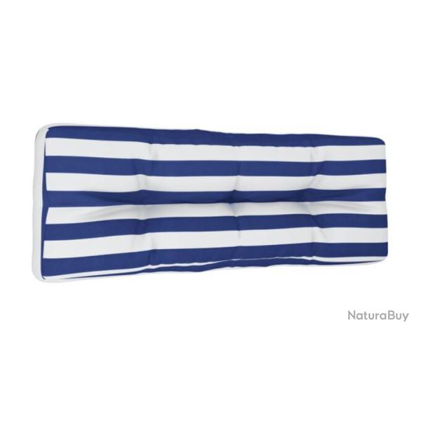 Coussin palette tissu polyester 120x40x12 cm rayures bleues blanches imperm�able