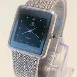 Montre Vintage CYMA Navystar Quartz Cadran Noir - Bo&icirc;tier Carr&eacute; & Maille Milanese - tr&egrave;s bon &eacute;tat