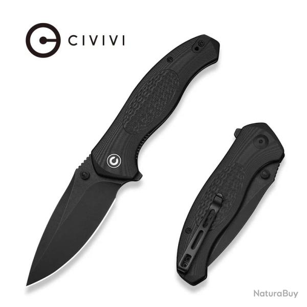 Couteau CIVIVI Vyrent Flipper Thumb Stud Drop Point Acier Nitro-X7 Manche G10 Noir CIVC250371