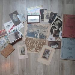 lot de vieilles photos : cartes postales et vieux papiers dont militaire