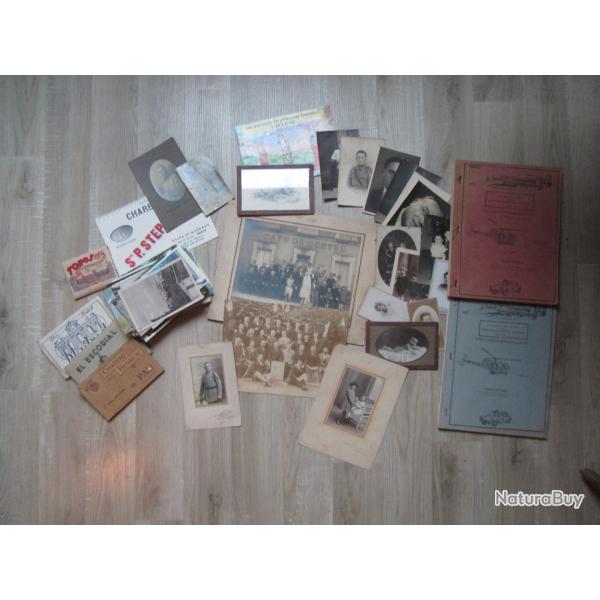 lot de vieilles photos : cartes postales et vieux papiers dont militaire