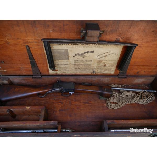 Fusil Lance Harpon GREENER 1er Type dans sa caisse d'origine avec ses accessoires