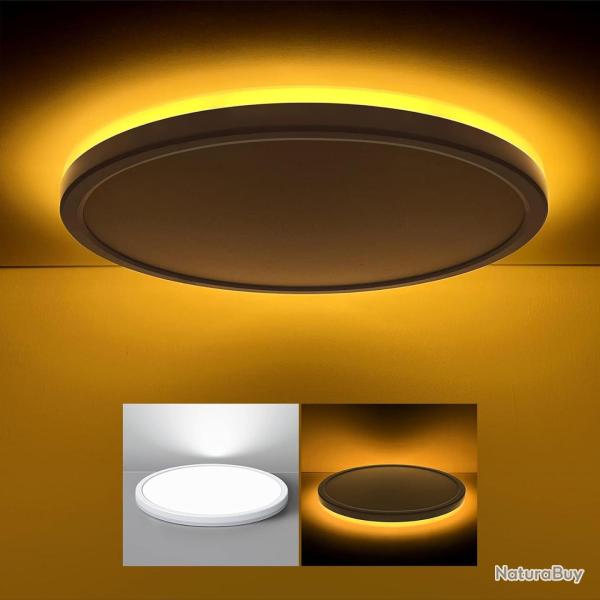 Plafonnier LED avec veilleuse 24W, 3 CCT, rond �30cm Blanc : Lampe � panneau plat pour chambre, cham
