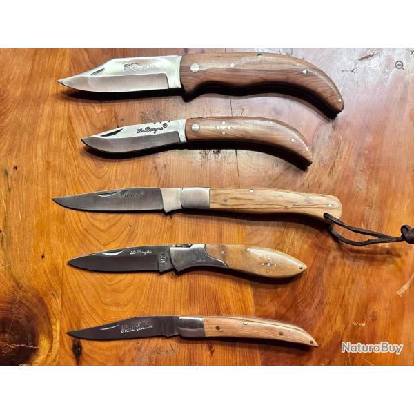 Lot de 5 couteaux de poche - Bois de Teck