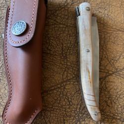 Beau laguiole d artisan de 13cm ivoire de mammouth l&eacute;g&egrave;rement accident&eacute;