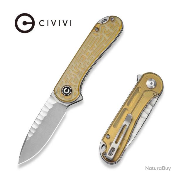 Couteau CIVIVI Elementum Linerlock Flipper Drop Point Acier Nitro-V Manche Ultem Jaune CIVC18062AM2