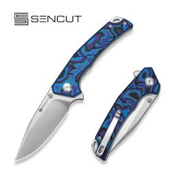 Couteau SENCUT Quirk Flipper Thumb Stud Clip Point Acier D2 Manche G10 Bleu Violet Satin S250993