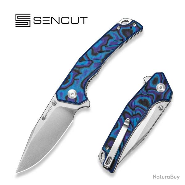 Couteau SENCUT Quirk Flipper Thumb Stud Clip Point Acier D2 Manche G10 Bleu Violet Satin S250993