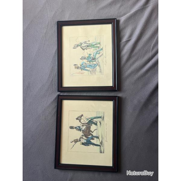 Lot de 2 tableau ��troupes fran�aise�� et ��gendarmerie�� en 1834