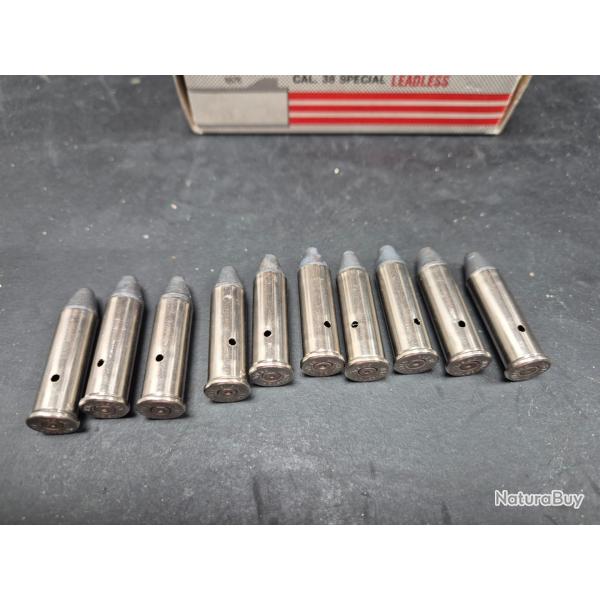 lot de 10 mun. 38 Sp�cial neutralis�es nickel�, laiton, winchester, Geco... t�te plomb ou cuivr�