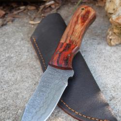 Skinner Couteau Damas Lame 256 Couches Lame Drop Point Manche 2 Bois Fabr Artisanale Etui Nylon