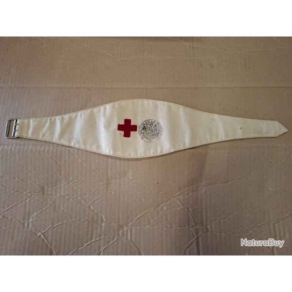 Brassard Croix-Rouge d'infirmier/brancardier - Tampon Minist�re de la Guerre (Militaria WW1/WW2)