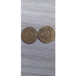 Vend 2 piece 2 franc 1936 et 1938 piece morlon