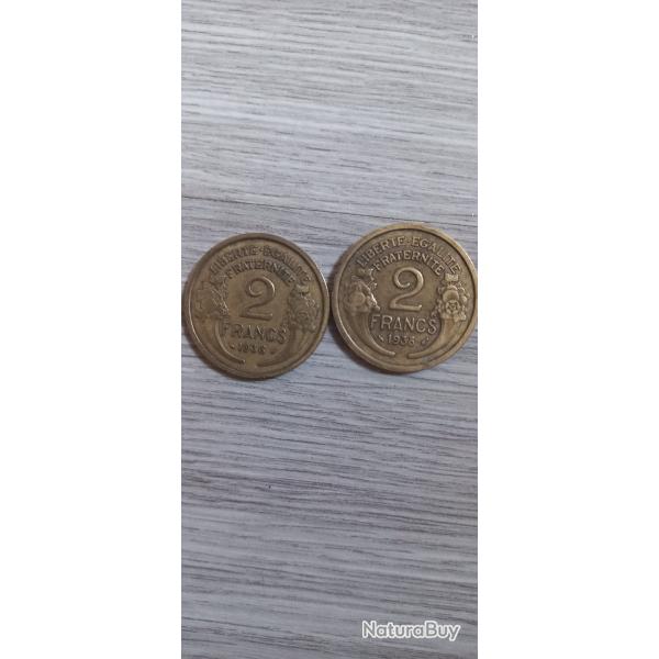 Vend 2 piece 2 franc 1936 et 1938 piece morlon