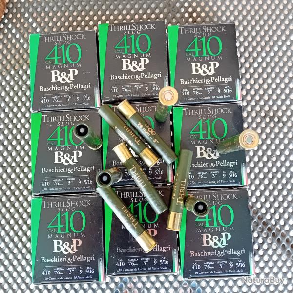 AFFAIRE 90 Cartouches soit 9 bo�tes Baschieri Pellagri Thrill Shock Slug Calibre 410/76 VOIR PHOTOS