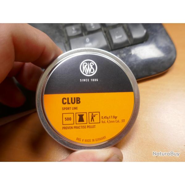 Boite de 500 Plomb Diabolo RWS CLUB en 4.5mm