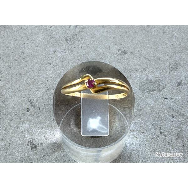 Bague solitaire or jaune 18 carats et rubis - taille 53