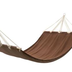 Hamac coton polyester marron 210x150 cm avec barre bois 2 places