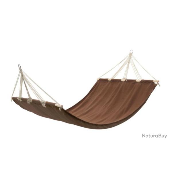 Hamac coton polyester marron 210x150 cm avec barre bois 2 places
