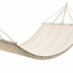 Hamac coton polyester cr&egrave;me 210x150 cm avec barre bois 2 places