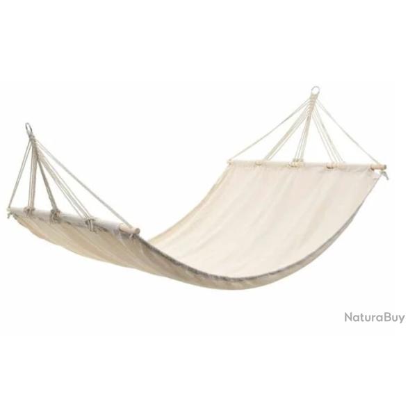 Hamac coton polyester cr�me 210x150 cm avec barre bois 2 places