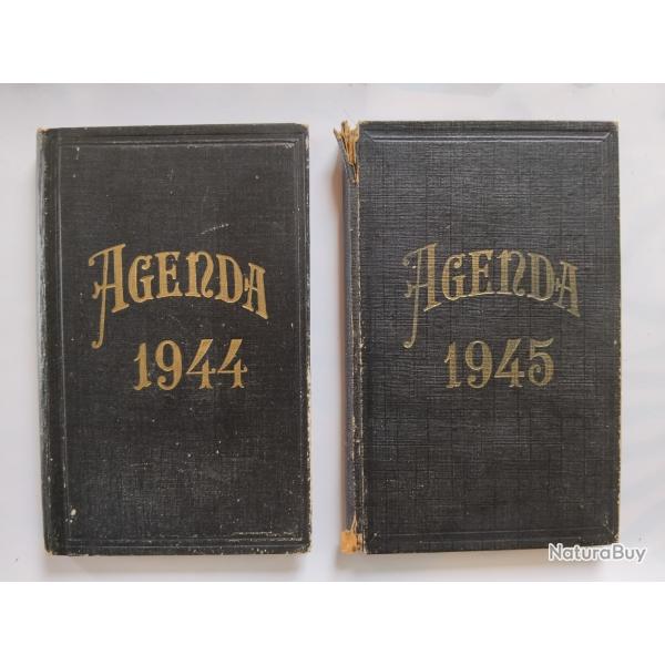 2eme Guerre Mondiale. Lot de 2 agendas de bureau. 1944 - 1945.