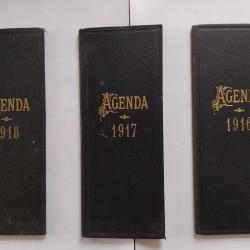 Lot de 3 agendas de bureau, premi&egrave;re guerre mondiale. 1916 - 1917 - 1918