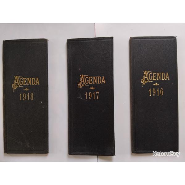 Lot de 3 agendas de bureau, premi�re guerre mondiale. 1916 - 1917 - 1918